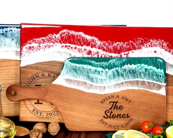 Personalized Walnut Charcuterie Board, Resin Art, Rustic Newlywed Gift