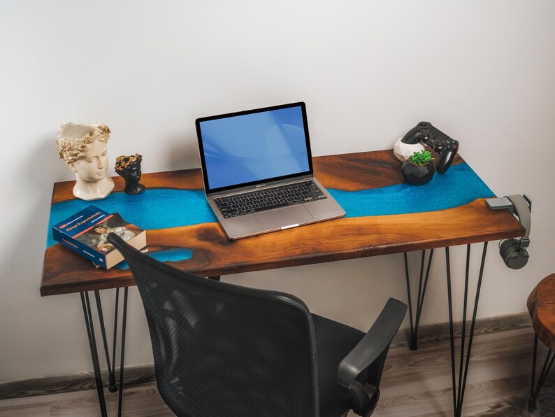 Custom Epoxy River Standing Desk, Live Edge Walnut Solid Wood Desk Top, Epoxy Resin Walnut Stand up Desk, Home Office Handmade Furniture image 3