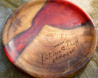 Personalized Walnut Epoxy Wedding Plate: Engraved Decorative Tray with Names & Date
