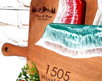 Housewarming Gift Personalized Resin Cutting Board, Custom Engraved Walnut Charcuterie Board, New Homeowner Gift, Kitchen Gifts for Couples