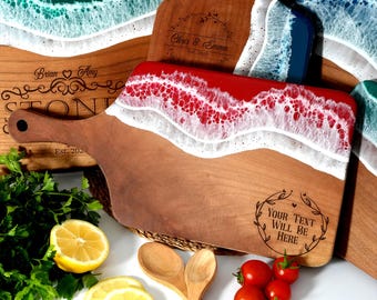 Custom Ocean Resin Cutting Board, Personalized Walnut Charcuterie Board