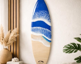 Personalized Epoxy Surfboard: Ocean Wave Wall Art for Couples, Coastal Beach Gift