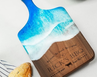 Personalized Resin BBQ Cutting Board, Epoxy Walnut Board, Meat Cutting Board, Grilling Gift, Custom Cutting Board, Christmas Gift Idea