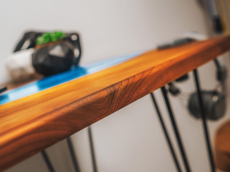 Custom Epoxy River Standing Desk, Live Edge Walnut Solid Wood Desk Top, Epoxy Resin Walnut Stand up Desk, Home Office Handmade Furniture image 8