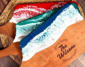 Epoxy Resin Live Edge Charcuterie Board, Wedding Gifts, Personalized Newly Wed Gifts, Engagements Gift, Anniversary Gift for Couple, Wedding