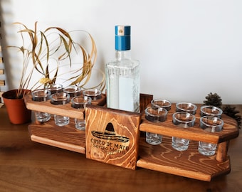 Personalized Tequila Shot Board, Engraved Pine Wood, Cinco de Mayo Decor