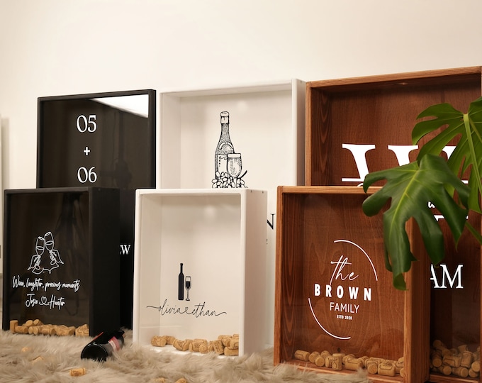 Custom Wine Cork Holder, Personalized Wall Wooden Shadow Box, Wedding Gift, New Home Housewarming Gift, Anniversary Gift, Gift for Couple