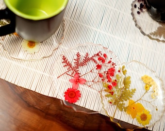 Sous-verres en résine faits à la main, cadeau personnalisé pour elle, sous-verre floral époxy, cadeau d'anniversaire pour les femmes, cadeaux uniques d'appréciation des enseignants