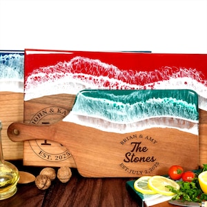Personalized Resin Ocean Cutting Board, Christmas Gift for Couple, Wedding Gift, New Home Couple Gift, Housewarming Gift, Epoxy Walnut Board