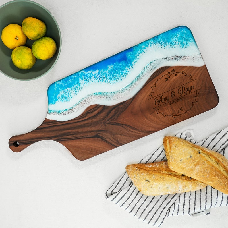 Personalized Epoxy Resin Cutting Board, Personalized Live Edge Walnut Board, Newly Wed Gifts, New Home Owner Gift, Housewarming Gifts image 3