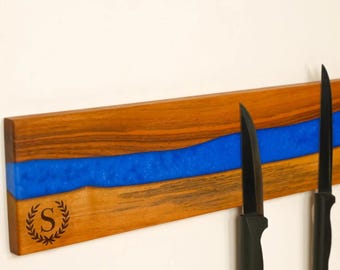 Epoxy Resin Magnetic Knife Display Board, Personalized Kitchen Organizer Rack, Wooden Wall Stand