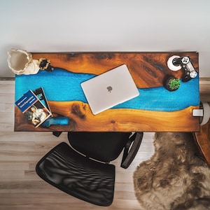 Custom Epoxy River Standing Desk, Live Edge Walnut Solid Wood Desk Top, Epoxy Resin Walnut Stand up Desk, Home Office Handmade Furniture image 1