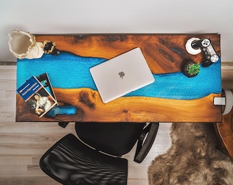 Benutzerdefinierte Epoxy River Stehpult, Live Edge Walnuss Massivholz Schreibtisch Top, Epoxidharz Walnuss Stehpult, Home Office handgefertigte Möbel