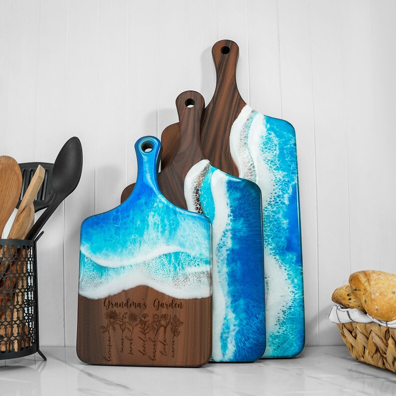 Birth Flower Personalized Resin Ocean Cutting Board, Grandma Chrismtas ...