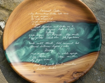 Handwritten Recipe Resin Wooden Family Keepsake Plate: Custom Kitchen Memorial Gift