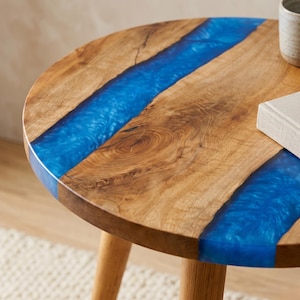 Live Edge Epoxy Side Table: Round Walnut Accent, Mid Century Modern Decor, Handmade
