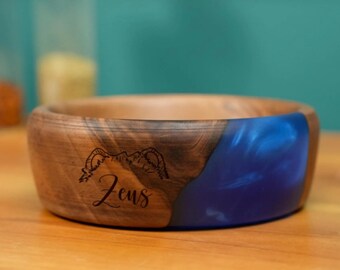 Custom Dog Ears Pet Feeding Bowl: Personalized Resin Wooden Dish for Dogs or Cats