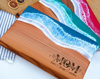 Custom Walnut Epoxy Resin Serving Board, Mom Gift, Personalized Grandmother Gift