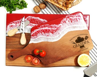 Personalized Wood Resin Cutting Board, Engraved Grandpa Gift