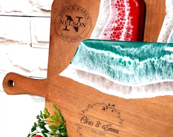 Personalized Couple Gift Resin Ocean Walnut Cutting Board, Wedding Gift, Christmas, Engagement Gift, Anniversary Gift, Charcuterie Board