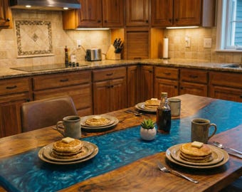 Handmade Walnut Epoxy River Dining Table: Live Edge, Steel Legs, Resin Art