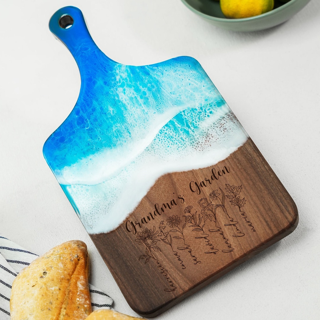 Birth Flower Personalized Resin Ocean Cutting Board, Grandma Chrismtas ...