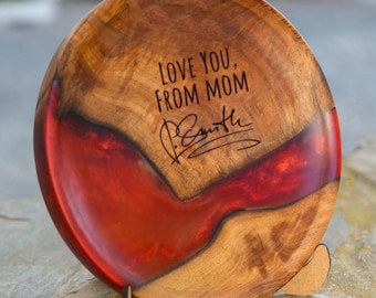 Wood and Epoxy Personalized Kitchen Platter: Custom Engraved Rustic Tray for Serving