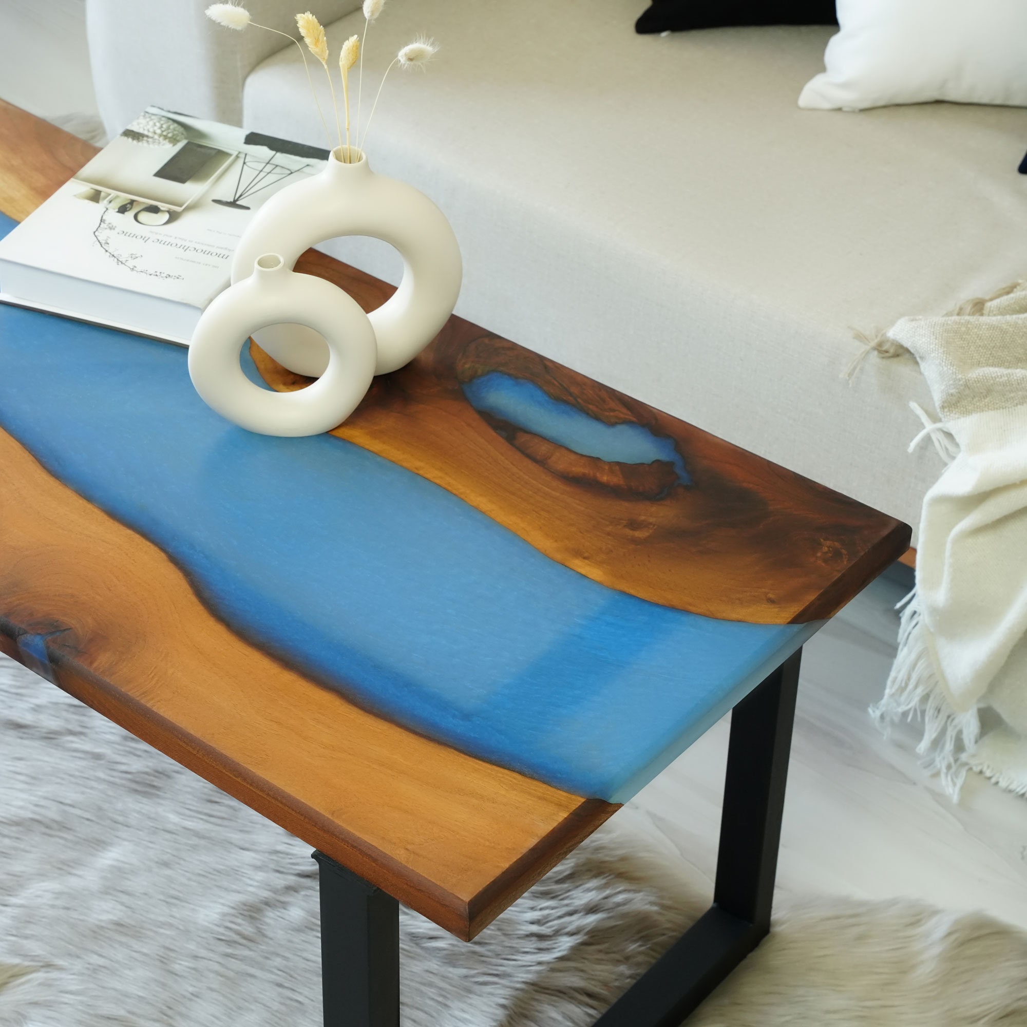 Custom Epoxy Resin Wood Coffee Table Rectangle, Coquette Room Decor, Modern Coffee Table, Walnut Epoxy Coffee Table, Unique Middle Table