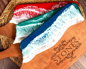 Personalized Ocean Resin Cutting Board, Epoxy Walnut Wood, Wedding Gift