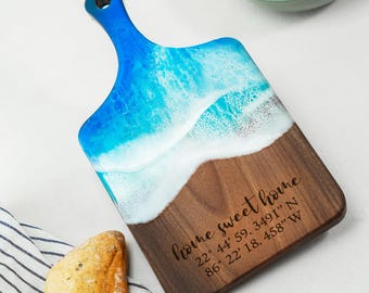 Personalized Walnut Resin Cutting Board, Live Edge Cheese Serving Board