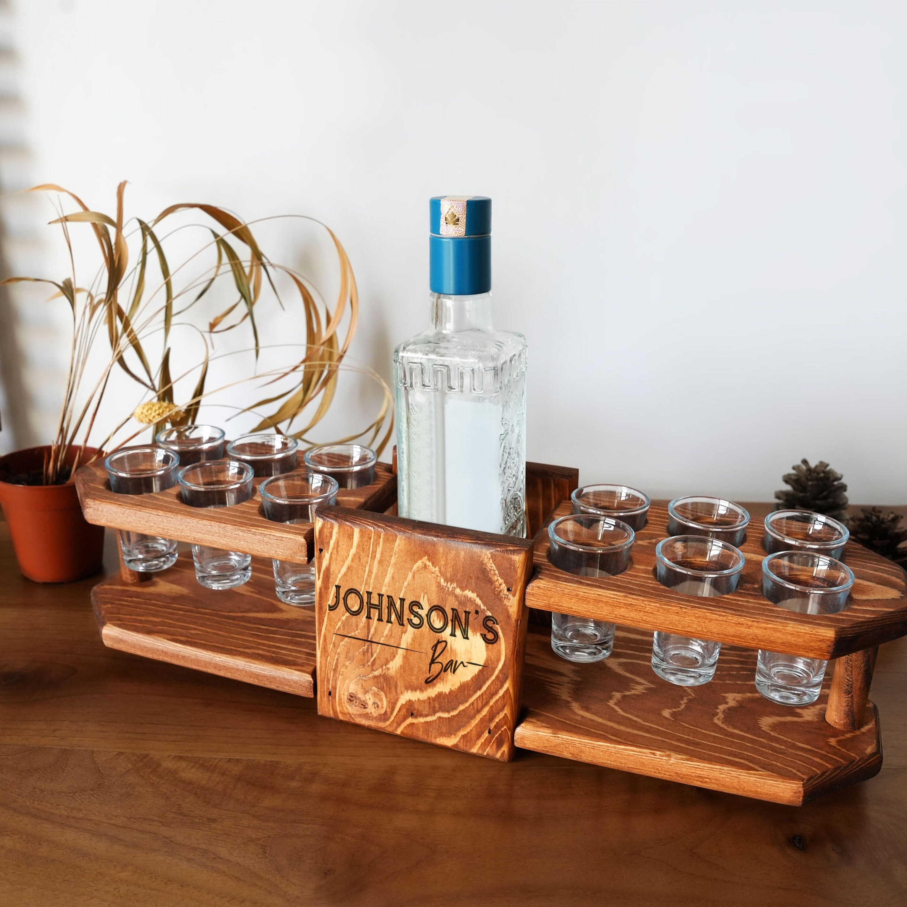 Tequila decanter SET - Luxury 840ml tequila carafe + 4 glasses on a wooden  stand (handmade)