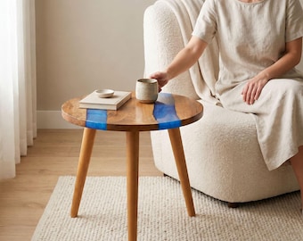 Round Epoxy Resin Table: Walnut Wood Living Room Decor