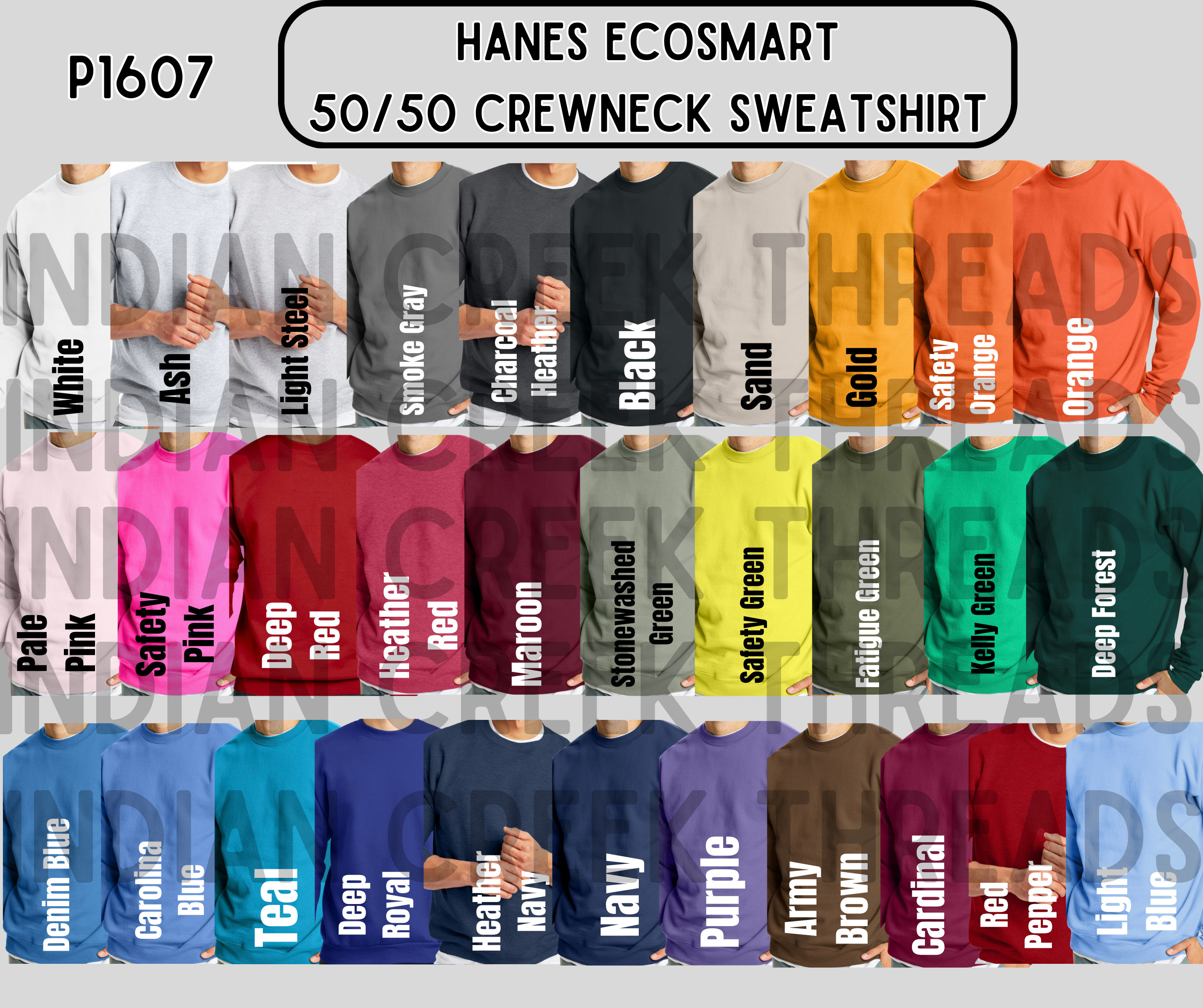 Hanes Ecosmart Crewneck Sweatshirt Mockup Color Chart Etsy
