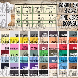 Rabbit Skins 4424 Bodysuit Color Chart