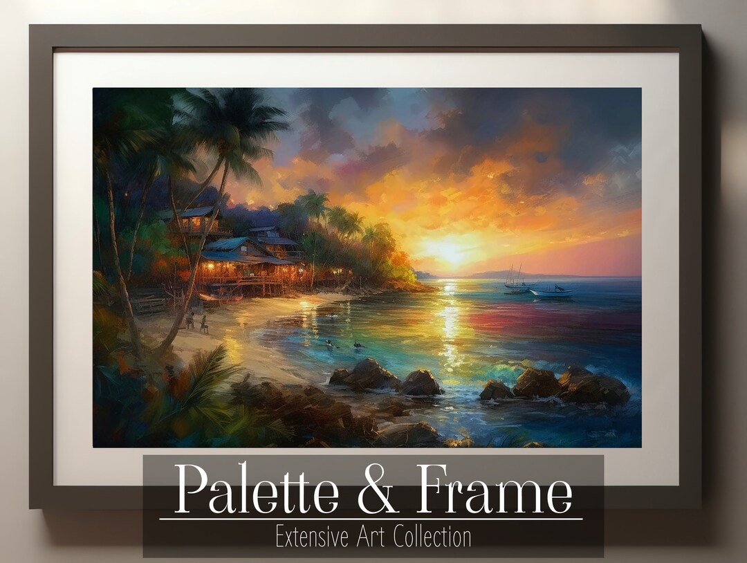 Beach Sunset Oil Painting Downloadable Print Beach Sunset Etsy