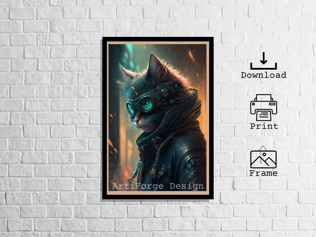 Cyberpunk Cat, AI Art, Digital Print, Wall Art - Etsy Australia