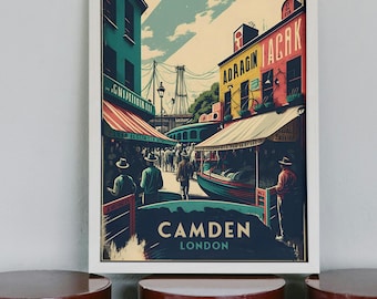 Vintage London Market Art | Camden Lock Print | UK Alternative Decor | Music Lover Gift | Instant Download