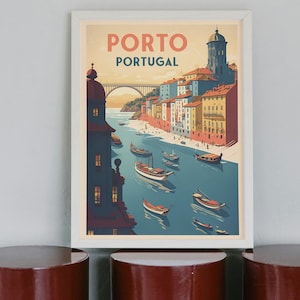 Impresión retro de Oporto / Arte mural de Portugal / Póster de puente minimalista / Decoración ibérica / ArtfulDan