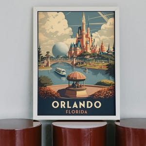 Reiskunst Orlando Florida | Op Disney World geïnspireerde poster | Afdrukbare muurdecoratie | Cadeau voor reiziger | KunstzinnigDan