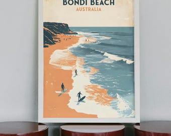 Retro Beach Print | Bondi Wall Art | Minimalist Ocean Poster | Australian Decor | ArtfulDan