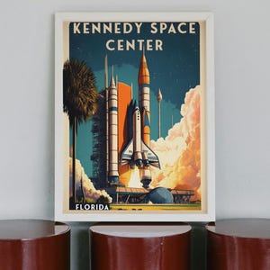 Impression rétro Floride | Centre spatial Kennedy, oeuvre d'art | affiche vintage de l'espace | Décoration murale Mid-Century | ArtistiqueDan