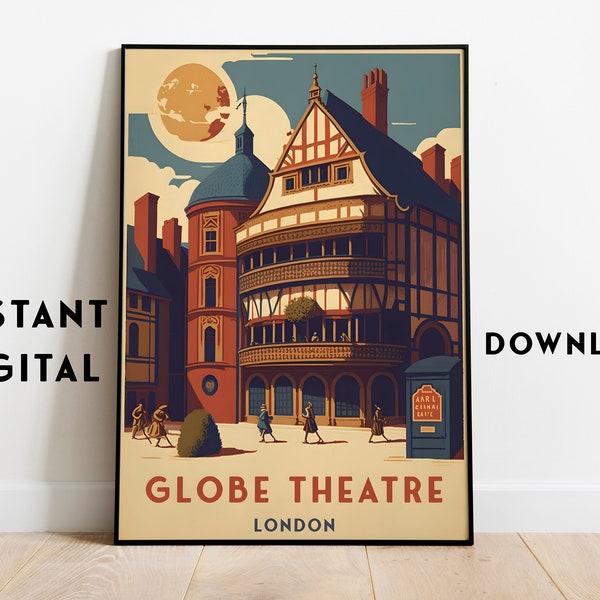 Globe Theatre London UK Travel Poster | Vintage Wall Art | Instant Download