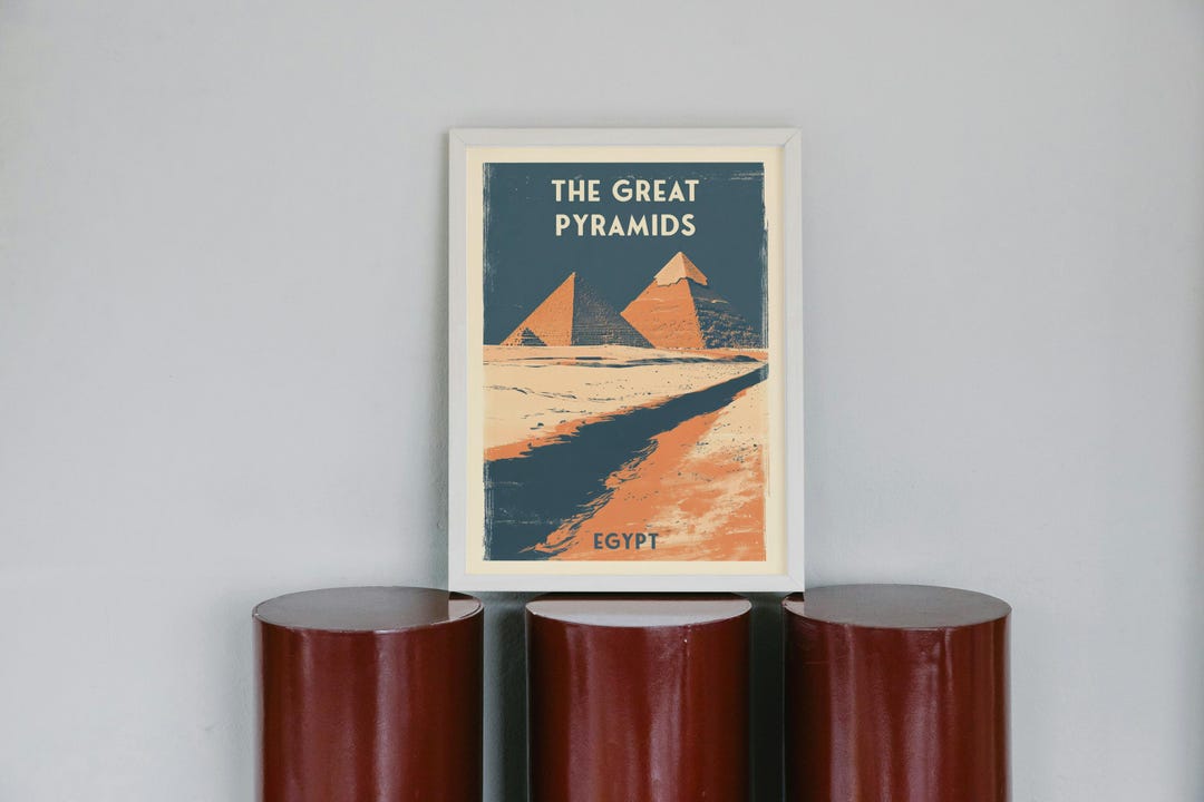 Pyramids of Giza Print | Egypt Travel Poster | Vintage Wall Art ...