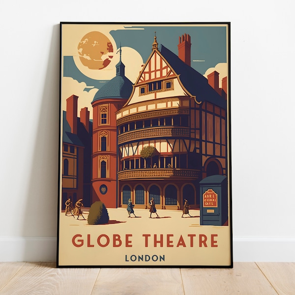 Shakespeare's Globe Travel Poster | London UK | Retro Wall Art | Home Decor | Unique Gift Idea | 12"x18"