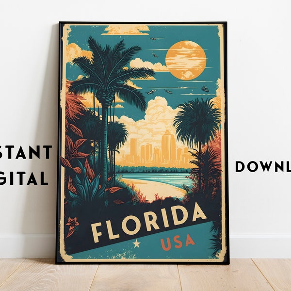 Florida America Travel Poster | Vintage Wall Art | Instant Download