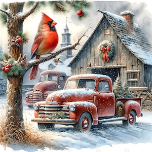 Christmas Cutting Board Design Download, Vintage Truck Glass Cutting Board PNG Printable Digital File