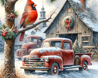 Christmas Cutting Board Design Download, Vintage Truck Glass Cutting Board PNG Printable Digital File