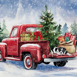 Christmas Cutting Board Design Download, Vintage Truck Glass Cutting Board PNG Printable Digital File