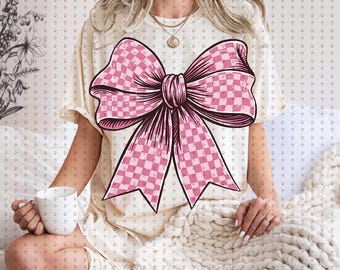 Pink Checkered coquette bow png sublimation design download, race day png, race png, checkered bow png, sublimate designs download pink