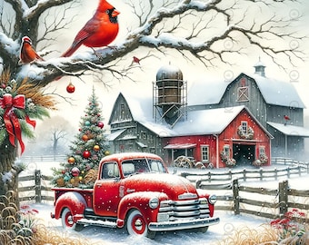 Christmas Cutting Board Design Download, Vintage Truck Glass Cutting Board PNG Printable Digital File